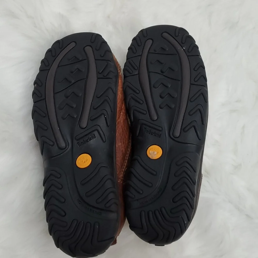 Timberland brown leather boy slip on shoes size 11
